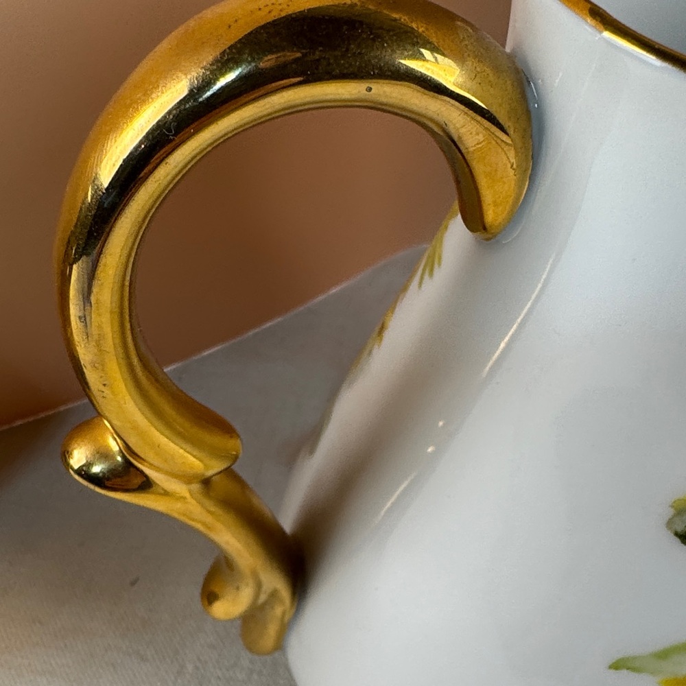 Rita Rauchwerger Hand Painted Floral Pitcher with Gold Handle - Picture 7 of 15